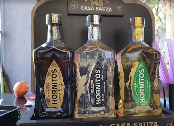 A selection of Casa Sauza Hornitos tequila bottles displayed during the Casa Sauza Tequila Tour in Jalisco, Mexico